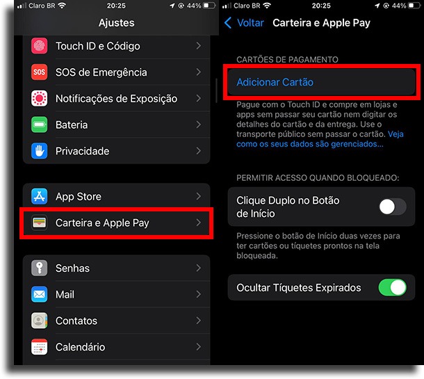 Configurar pelas configurações 