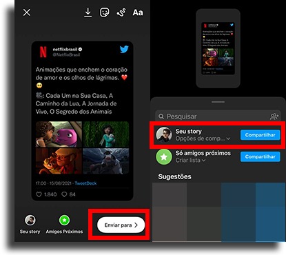 Enviar para Story no Android compartilhar Tweet nos Stories do Instagram