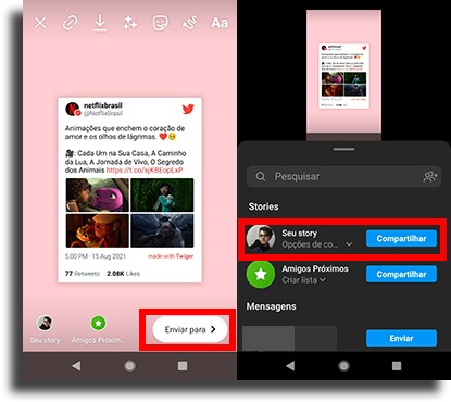 Enviar para Story no Android 