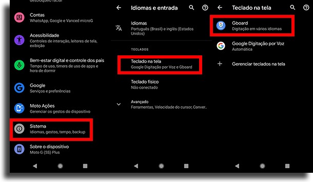Indo até Gboard criar atalhos de texto no Android
