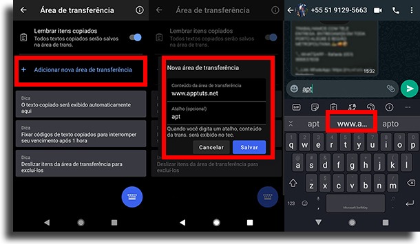 Salvando o atalho e exemplo do uso 