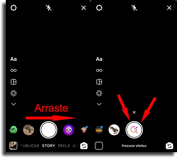 Ir até a lupa para procurar novos filtros nos Stories