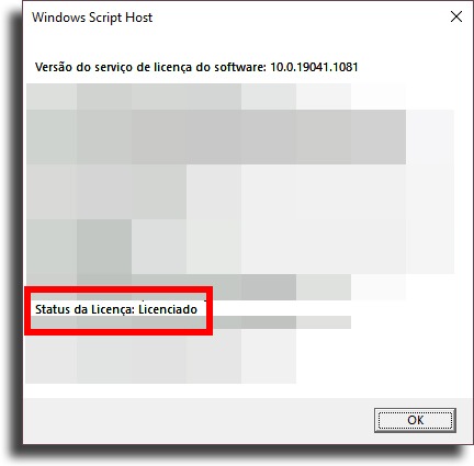 Status da licença Windows 10 está ativado