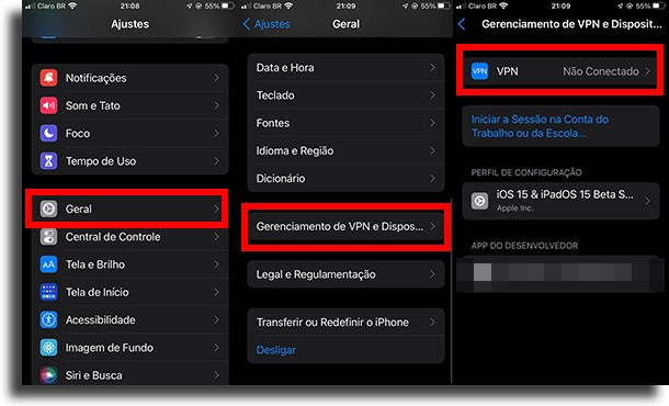 navegar até VPN como usar VPN no iPhone