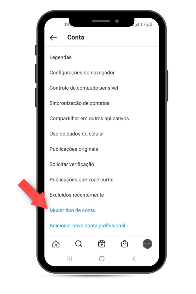 Mudar tipo de conta entre empresa, criador de conteúdo e conta pessoal