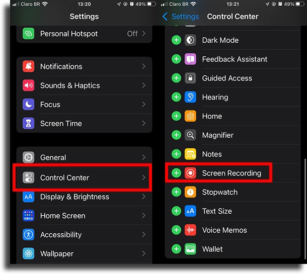 add screen recording to control center make a tiktok sound into alarm on iPhone