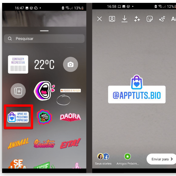 Adesivos no Instagram