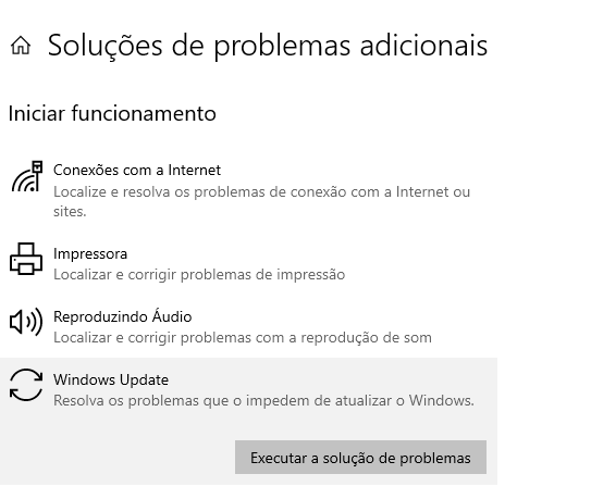 solução de problemas adicionais windows update