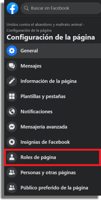 asignar un rol de administrador en una Página de Facebook