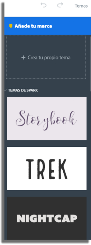 Adobe Spark Page escoger tema crear página web