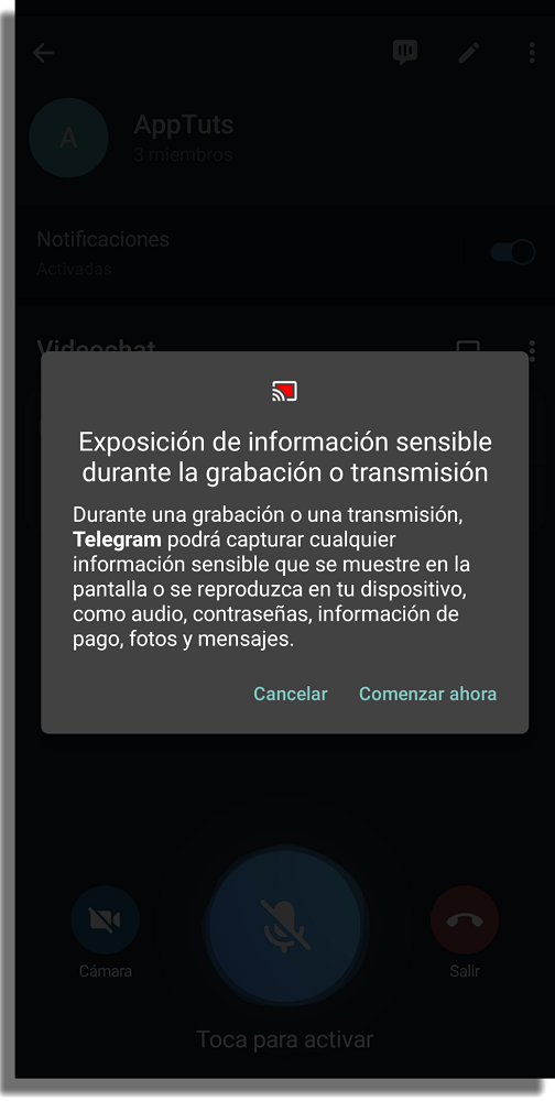 cómo hacer una videollamada en grupo en Telegram