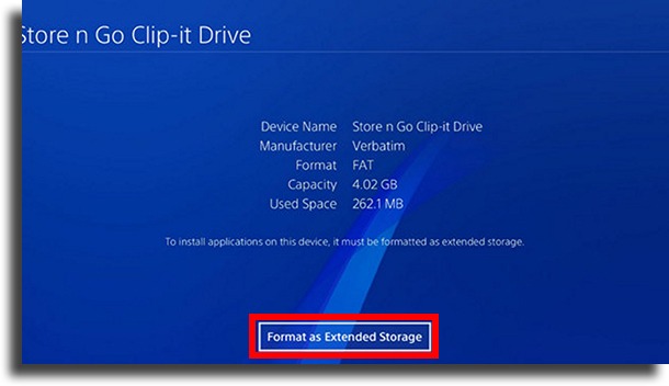 format as external storage to use external HDDs on PS4