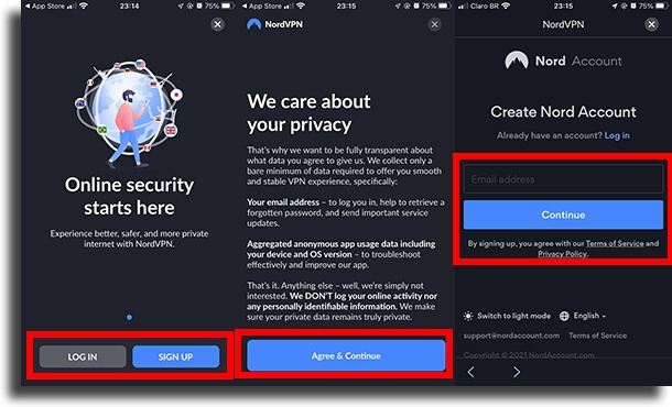 create nordvpn account use VPN on iPhone