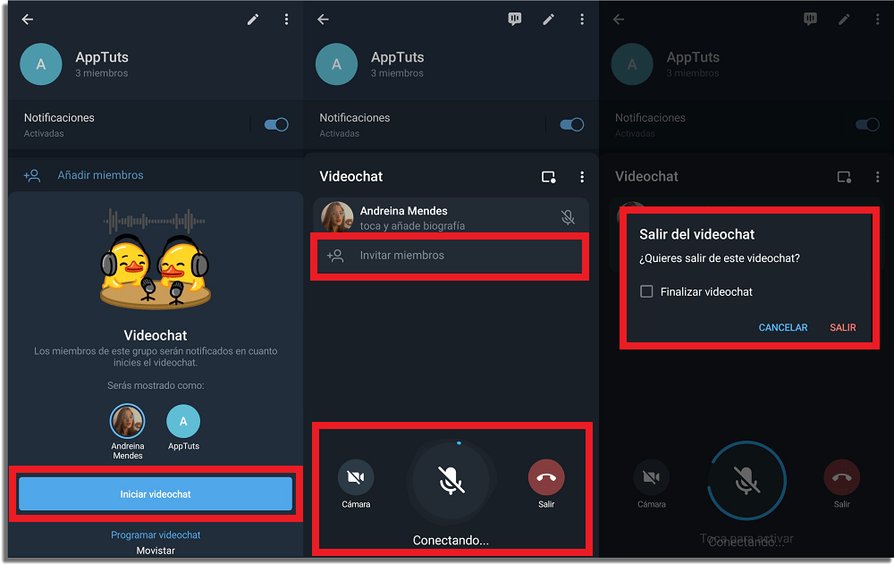 cómo hacer una videollamada en grupo en Telegram