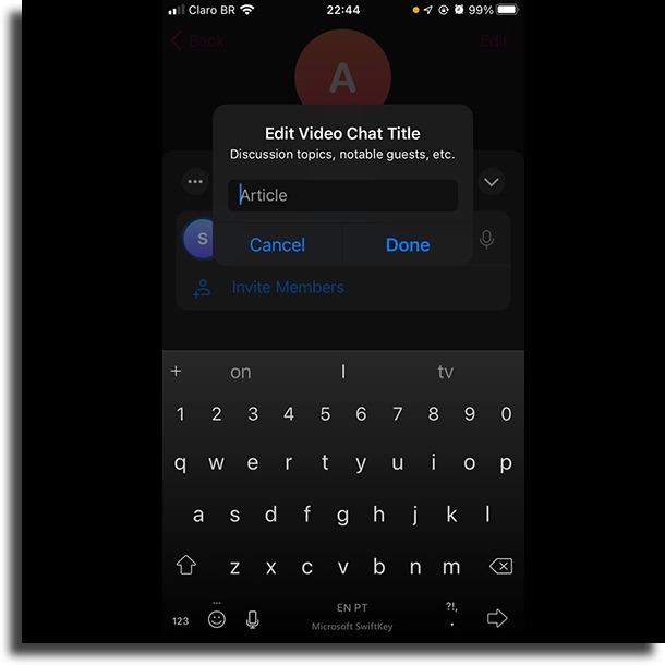 edit title group video call on Telegram