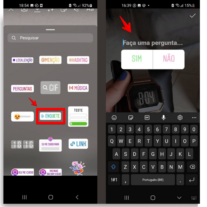 Adesivos do Instagram enquete