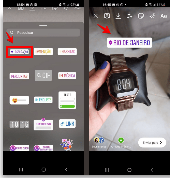 Adesivos do Instagram localização