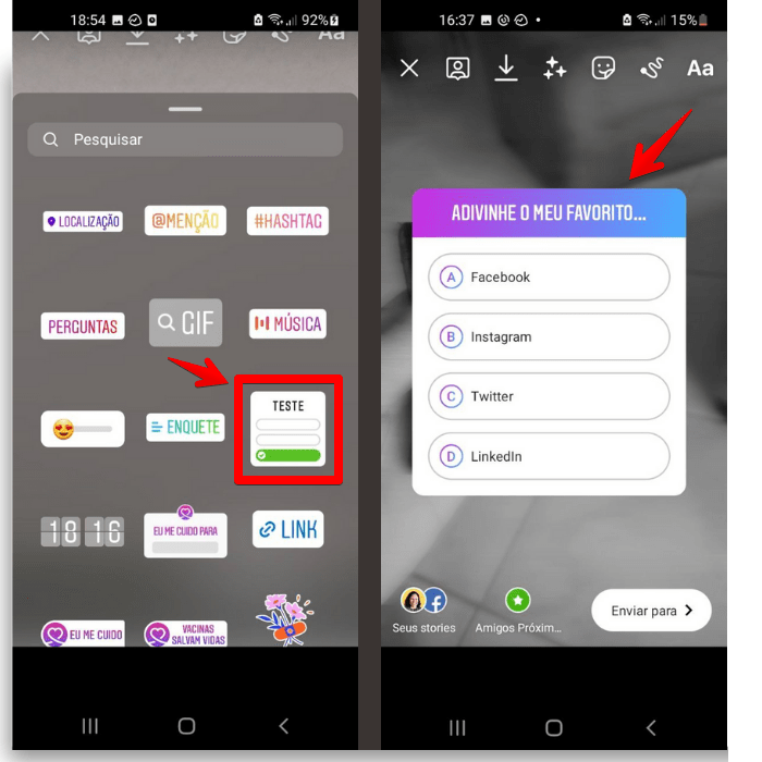 Adesivos do Instagram Teste