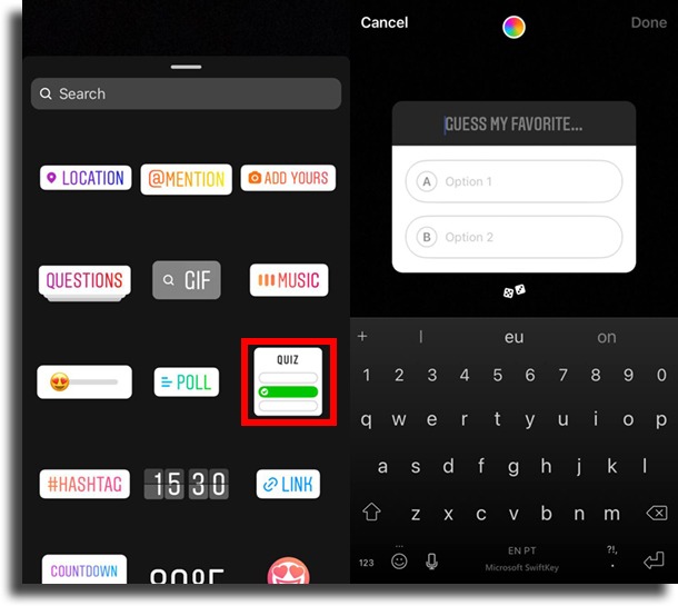 Quiz Instagram stickers