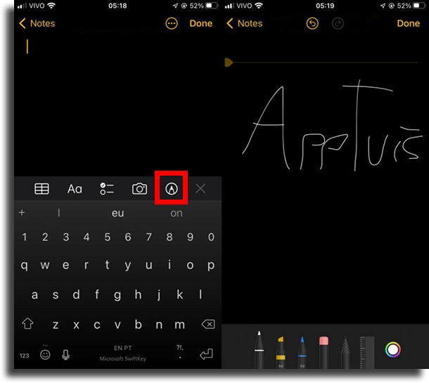 Draw freehand apple notes