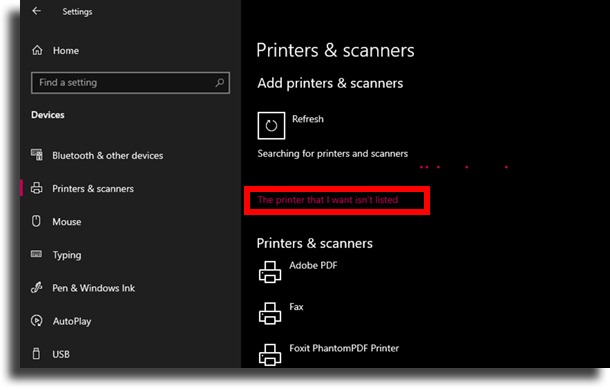 Click The printer that I want isn't listed to scan from any printer