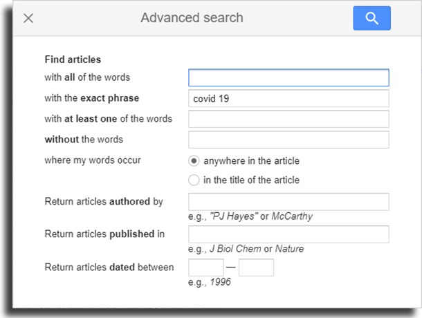 Advanced search Google Scholar