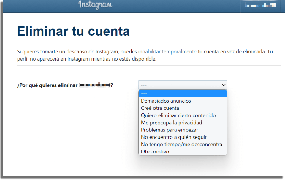 eliminar cuenta instagram