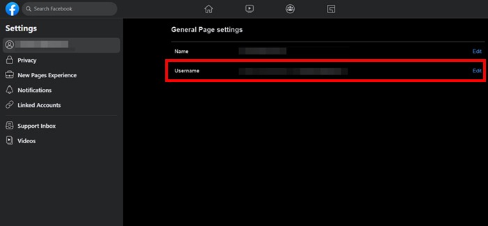 change username change Facebook page link
