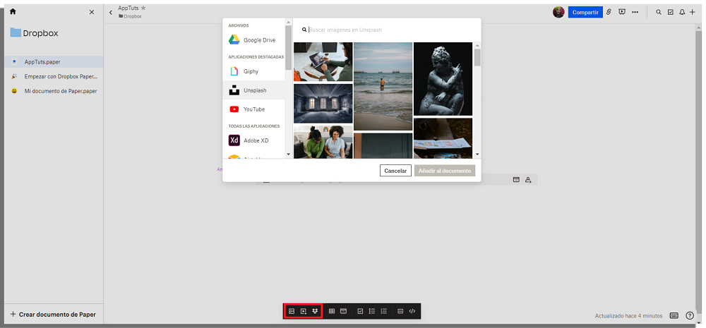 agregar multimedia dropbox paper agregar multimedia