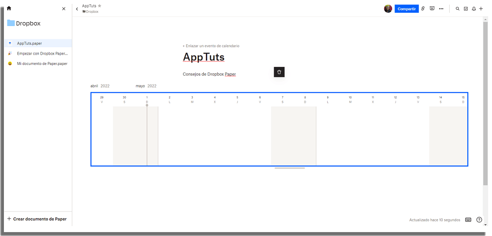línea de tiempo dropbox paper