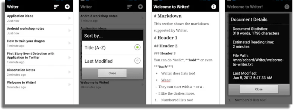 writer aplicaciones escribir android