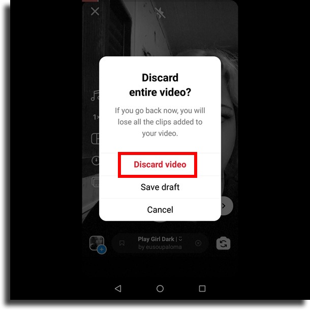 discard video Instagram Reels