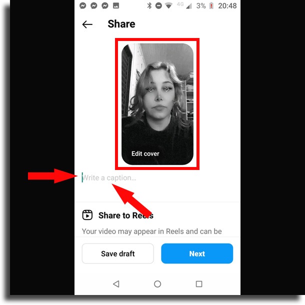 caption and cover Instagram Reels