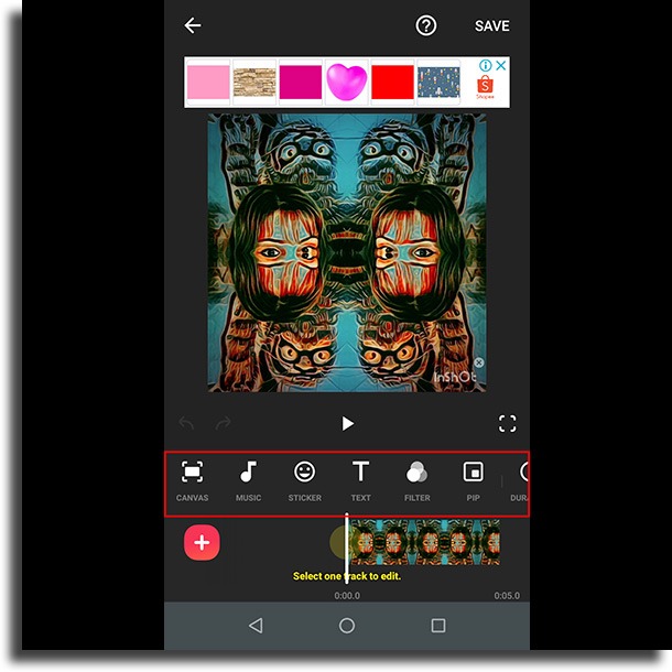 inshot edition menu video editor on android