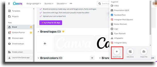 Canva design tips custom size