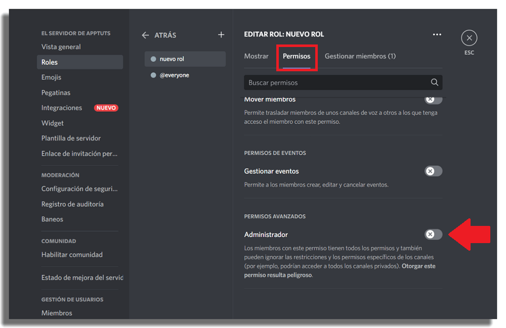 rol de administrador discord