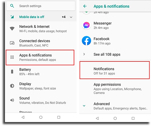 privacy on Android apps and notifications
