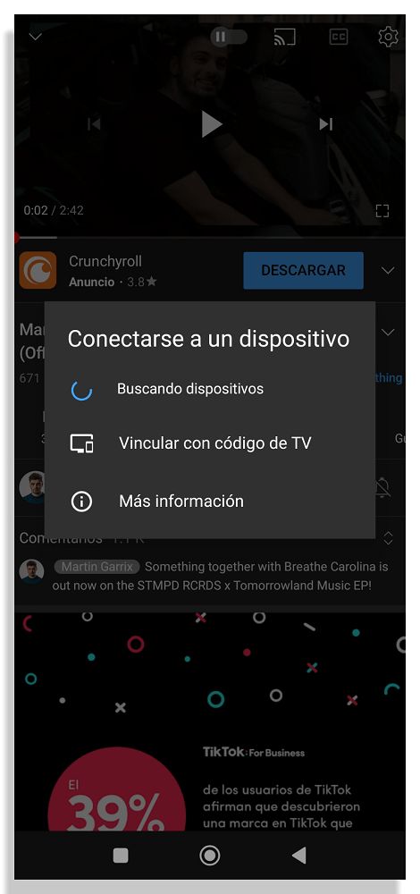 transmitir videos de youtube android