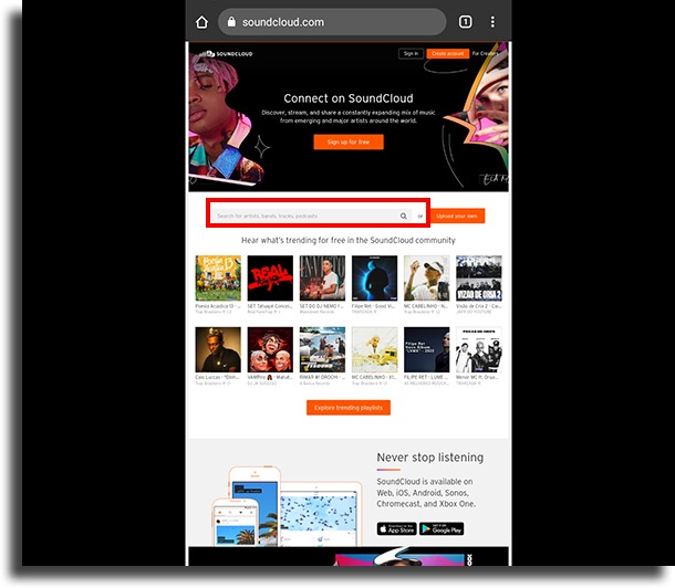 middle bar download music from SoundCloud