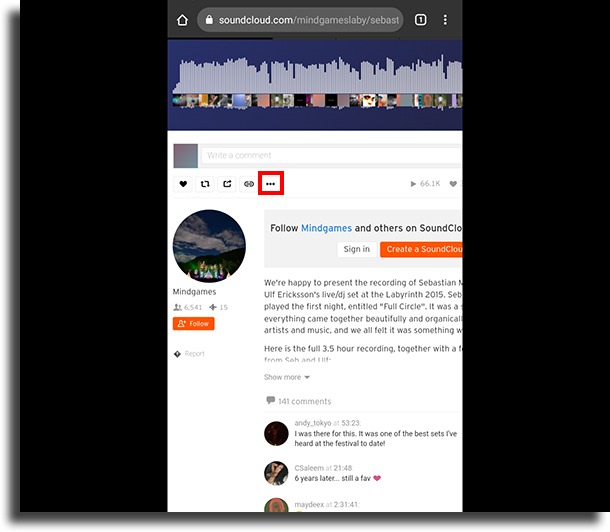 three dots download music from SoundCloud