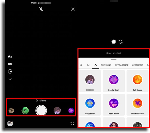 use effects send Direct on Instagram