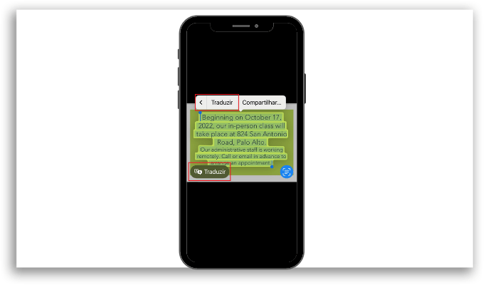 Selecionando a tradução no iPhone