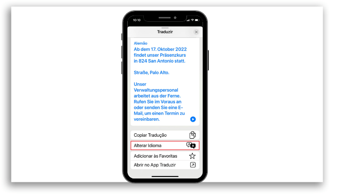Alterar idioma no app de tradução