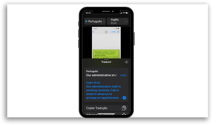 Selecionando o texto traduzido pelo app tradutor