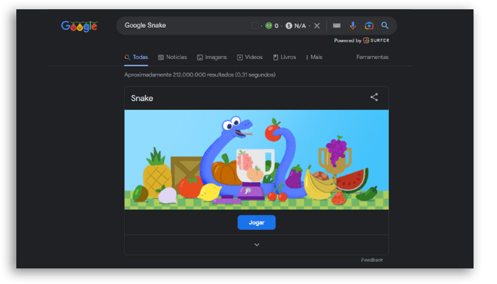 jogue o jogo da cobrinha no Google