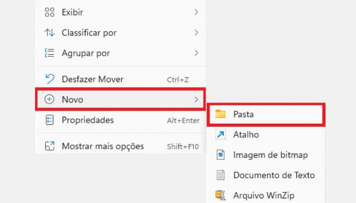 Criando pastas no Windows pelo botão direito do mouse