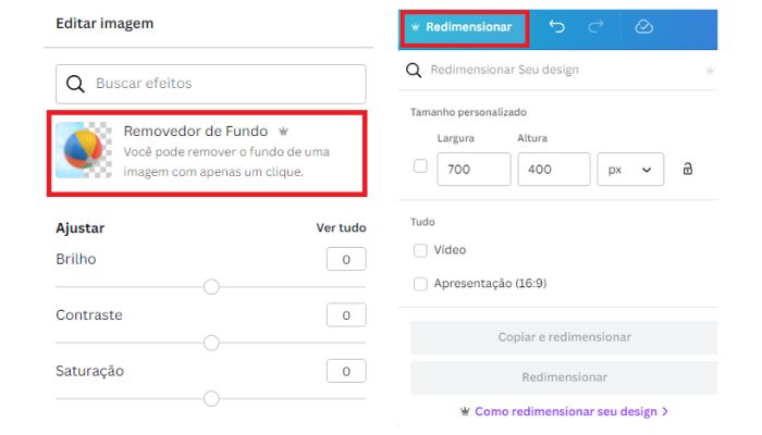 Recursos de edição