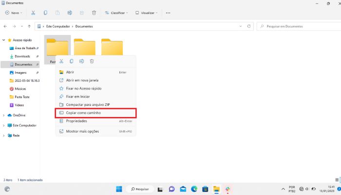 Copiando a pasta como caminho