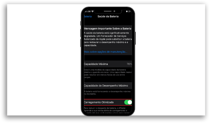 Ativando o carregamento otimizado do iPhone