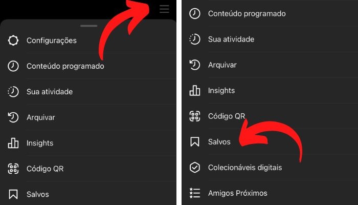 Acessando a galeria de posts salvos